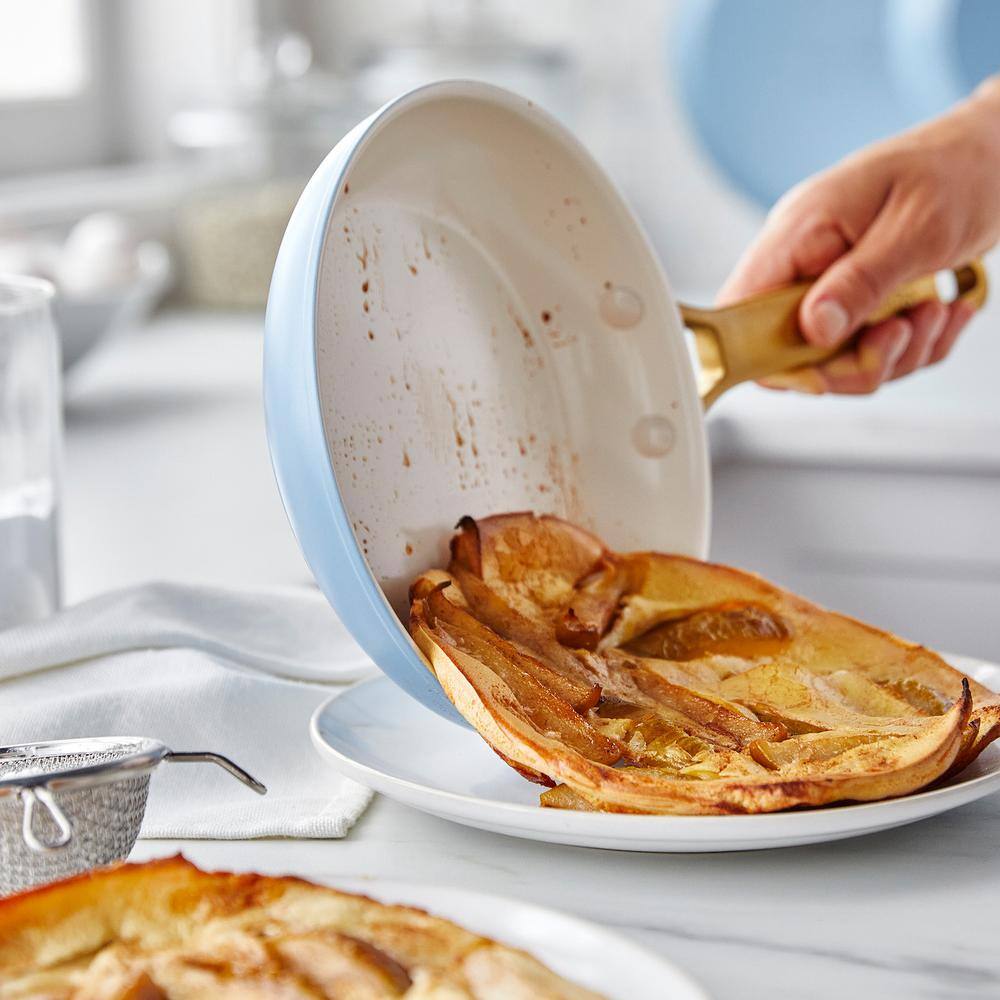 Sky Blue and Gold Ceramic Nonstick Frying Pan Set