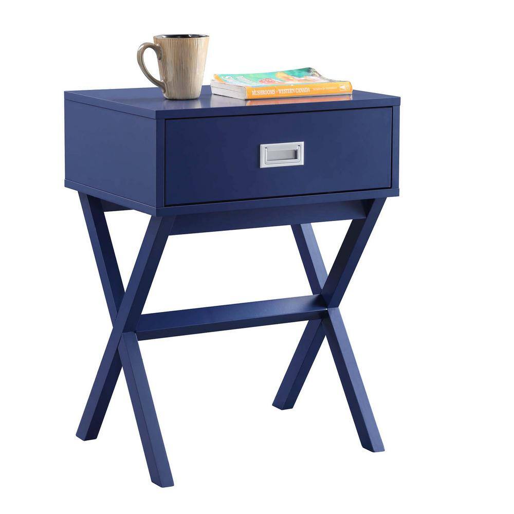 Cobalt Blue Pine and MDF Rectangular End Table with Storage