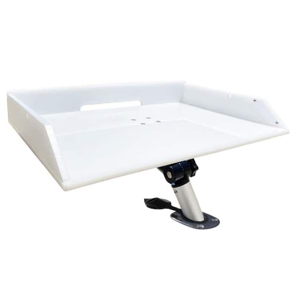 Outdoor Boat Cutting Board Bait Station Fish Cleaning Table Fillet Board with Multi-angle Adjusting Arm White