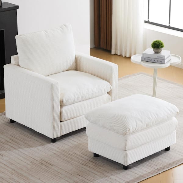 CHRISTOPHER KNIGHT HOME Lavelle Modern Upholstered Corduroy Armchair with Ottoman, Beige