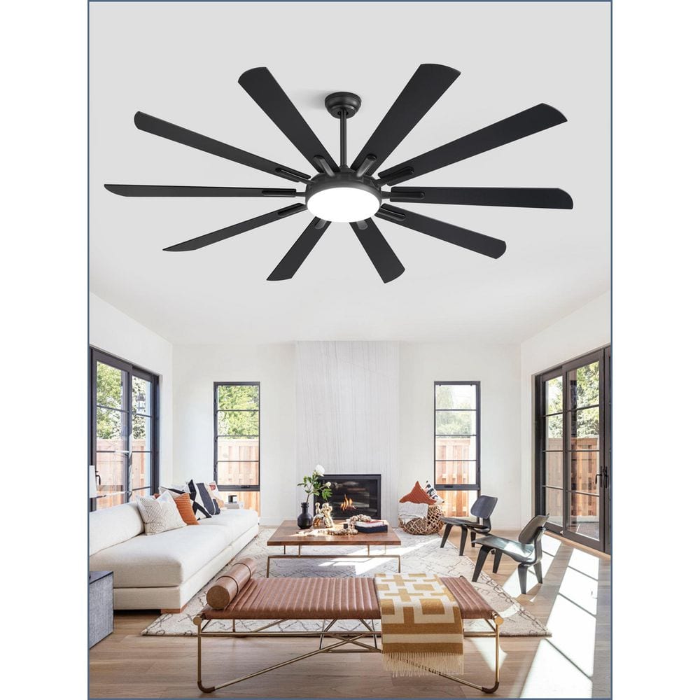 72 in. Black Downrod Fandelier Large Ceiling Fan w/ Light Remote control Quiet Reversible DC Motor 3CCT for Living Room price history on PriceWatchPro