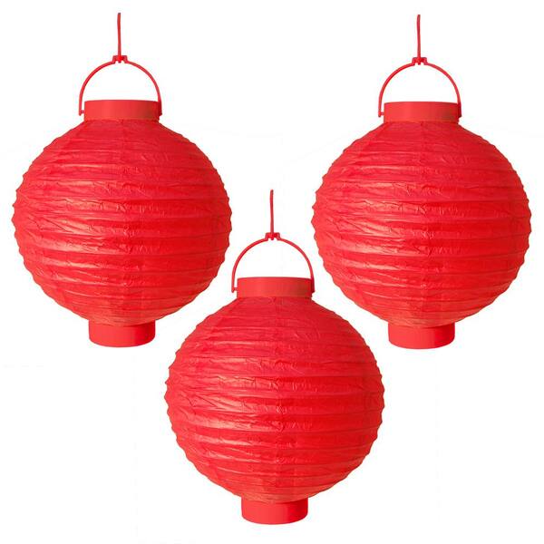 LUMABASE Battery Operated Paper Lantern in Red (3-Count)