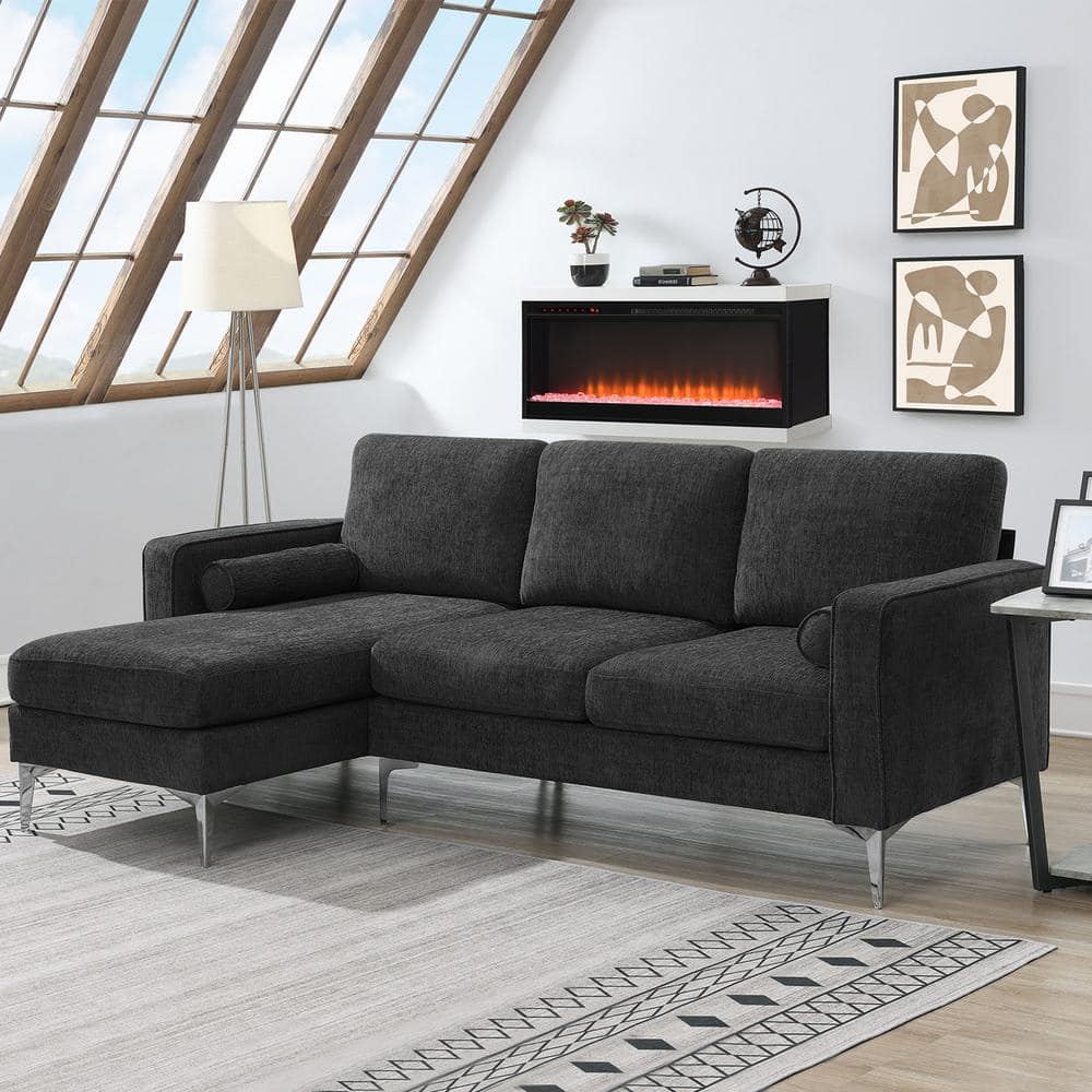 Polibi 86 in. W Square Arm Chenille L Shaped Convertible Sectional Sofa