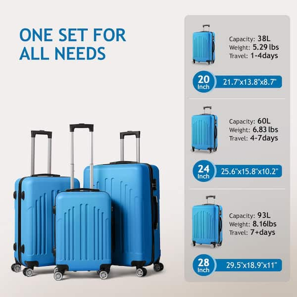 Nested Hardside Luggage Set in Blue 3 Piece TSA Compliant