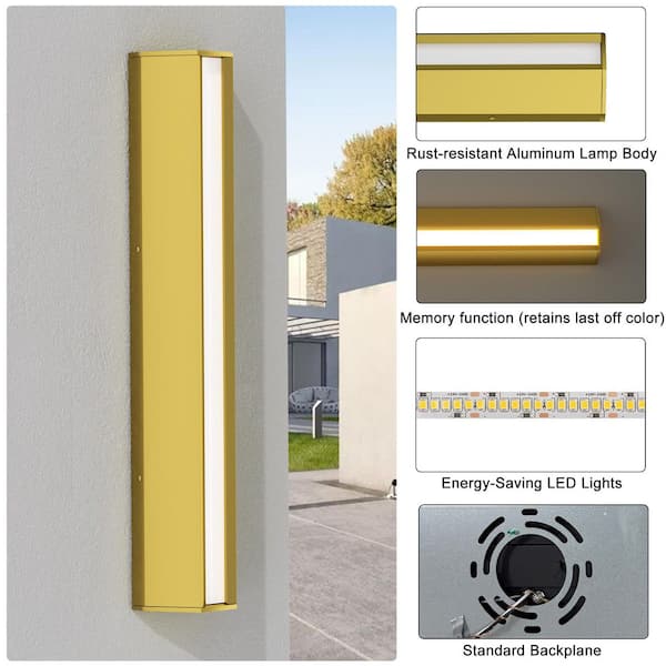 Maxax 23.2 in. Gold Outdoor LED Wall Sconce Light Fixture 3CCT