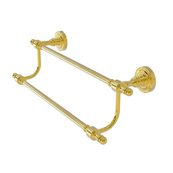 Allied Brass Retro Dot Collection 36 in. Wall Mounted Double Towel Bar in Unlacquered Brass