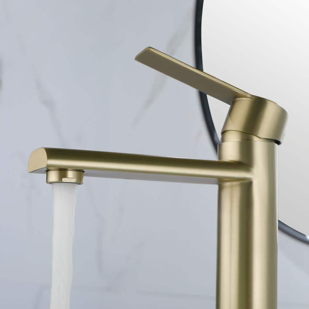 Brushed Gold Single Handle Tall Vessel Sink Faucet