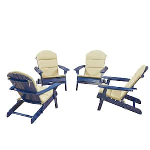 Malibu Navy Blue Wood Adirondack Chair with Khaki Cushion (4-Pack)
