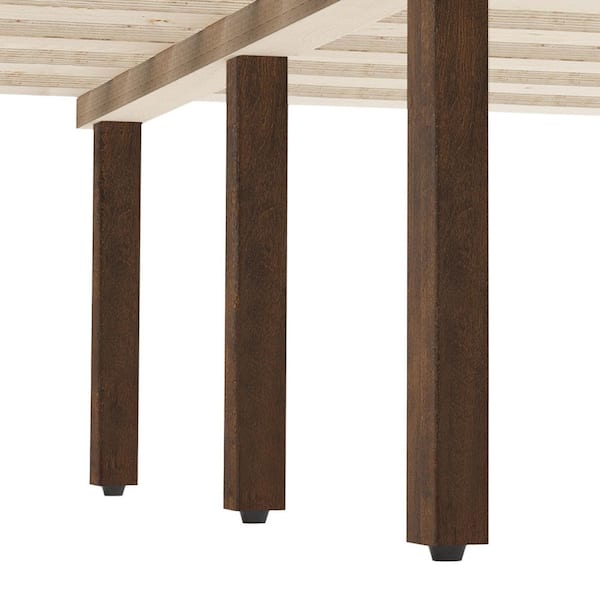 Aubel Dark Walnut Brown Mid-Century Solid Wood Frame King Size Platform Bed with Herringbone-Inspired Pattern Headboard