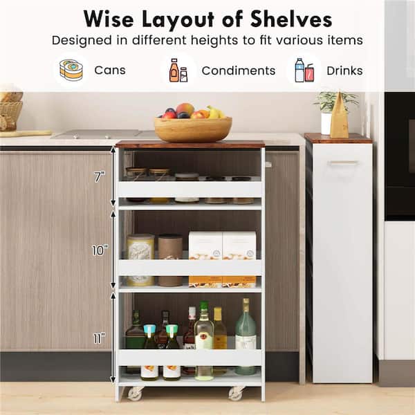 White Engineered Wood Kitchen Cart with Open Shelves
