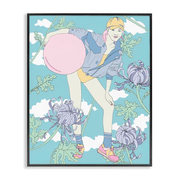 Stupell Industries Pastel Exercise Ball Girl by Melissa Wang Black Framed People Giclee Art Print 14 in. x 11 in.