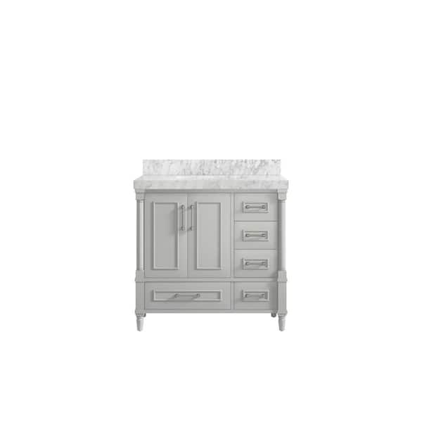Willow Collections Hudson 36 in. W x 22 in. D x 36 in. H Single Sink Bath Vanity Center in Gray with 2 in. Carrara Marble Top