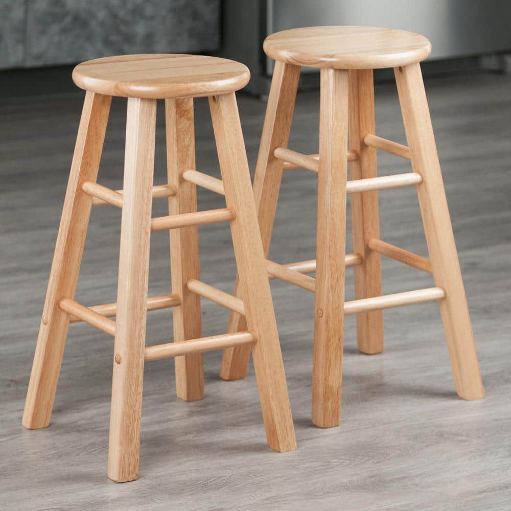Transitional Natural Wood Backless Counter Stool, 24"H Beige