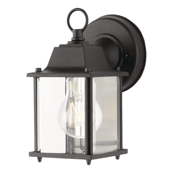 8 in. Black Outdoor Hardwired Wall Lantern Sconce with Clear Glass Shade and No Bulb Included