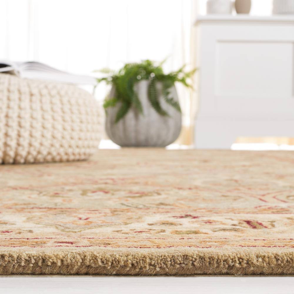 Handmade Light Green and Beige Wool Tufted Runner Rug