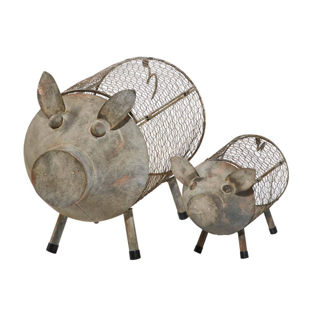 Rustic Brown Metal Pig Planter Set for Indoor/Outdoor