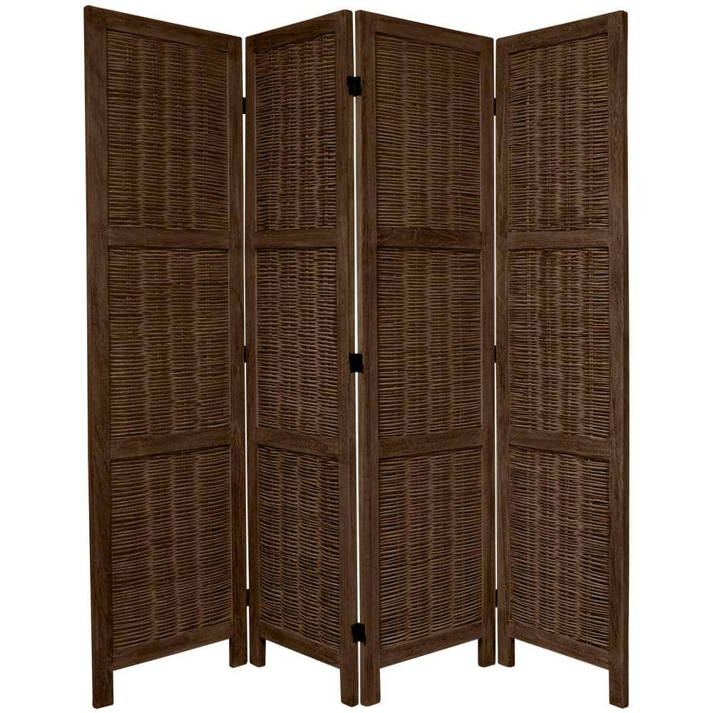 Oriental Furniture 5.5 ft. Burnt Brown Matchstick 4-Panel Room Divider ...