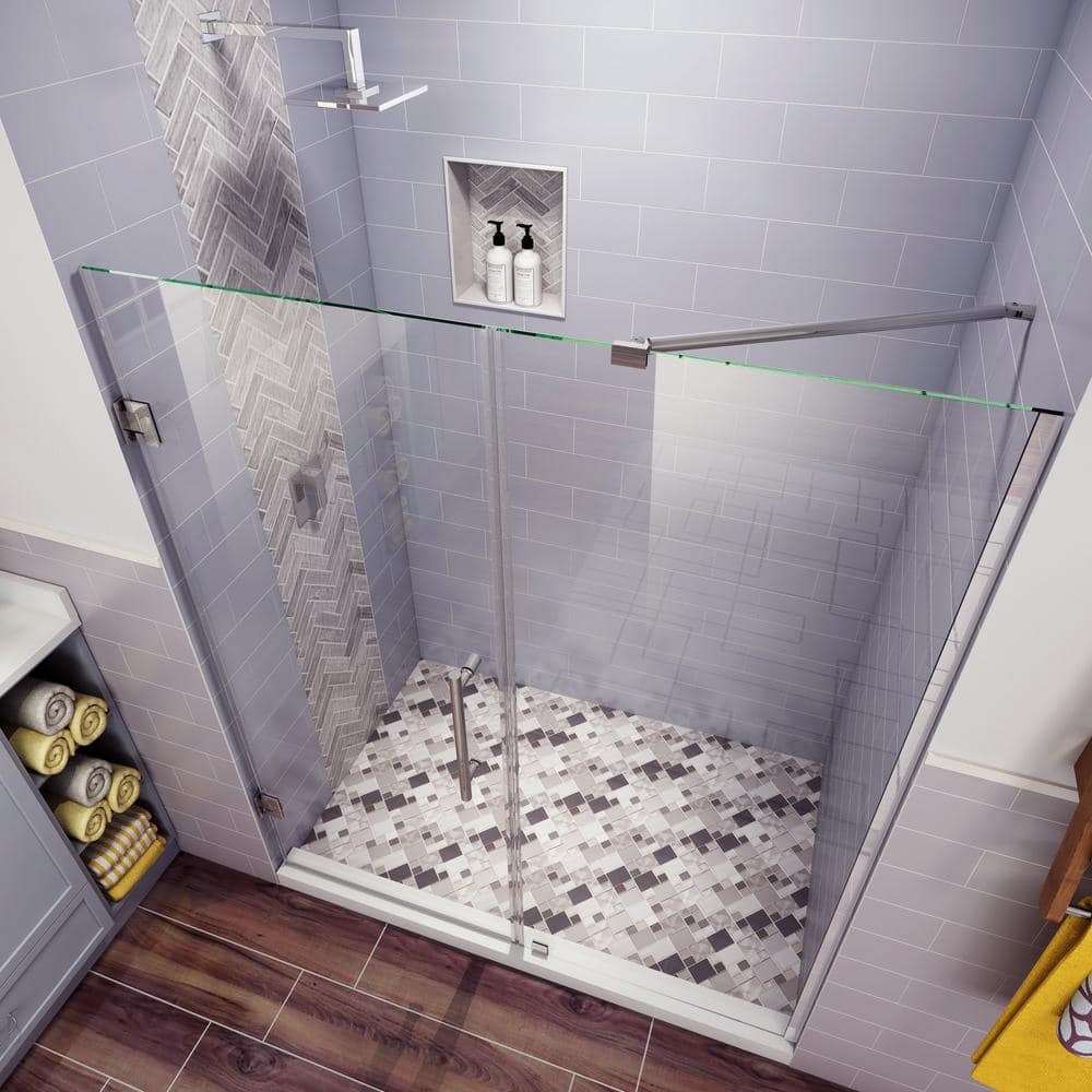 Belmore 66 x 72 Frameless Chrome Hinged Shower Door with Tempered Glass