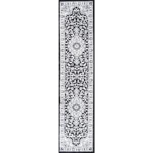 Palmette Modern Persian Floral Cream/Gray/Black 2 ft. x 10 ft. Runner Rug