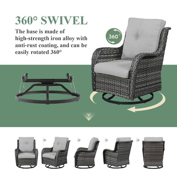 Outdoor Swivel Gray Wicker Outdoor Rocking Chair with CushionGuard Gray Cushions Patio (Set 2-Pack)