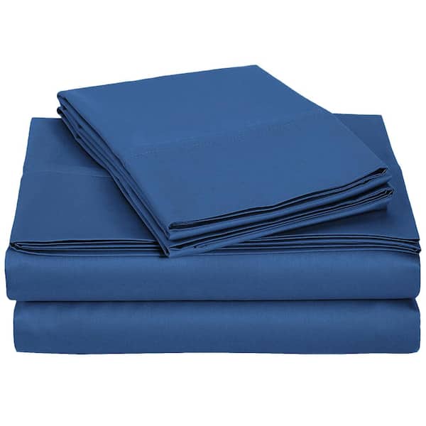 Harper Lane Monroe Solid 4-Piece Microfiber Blue Queen Sheet Set