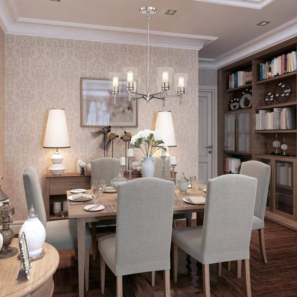 Brushed Nickel 6-Light Modern Chandelier with Clear Cone Glass Shades