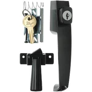 Black Push-Button Keyed Screen and Storm Door Latch