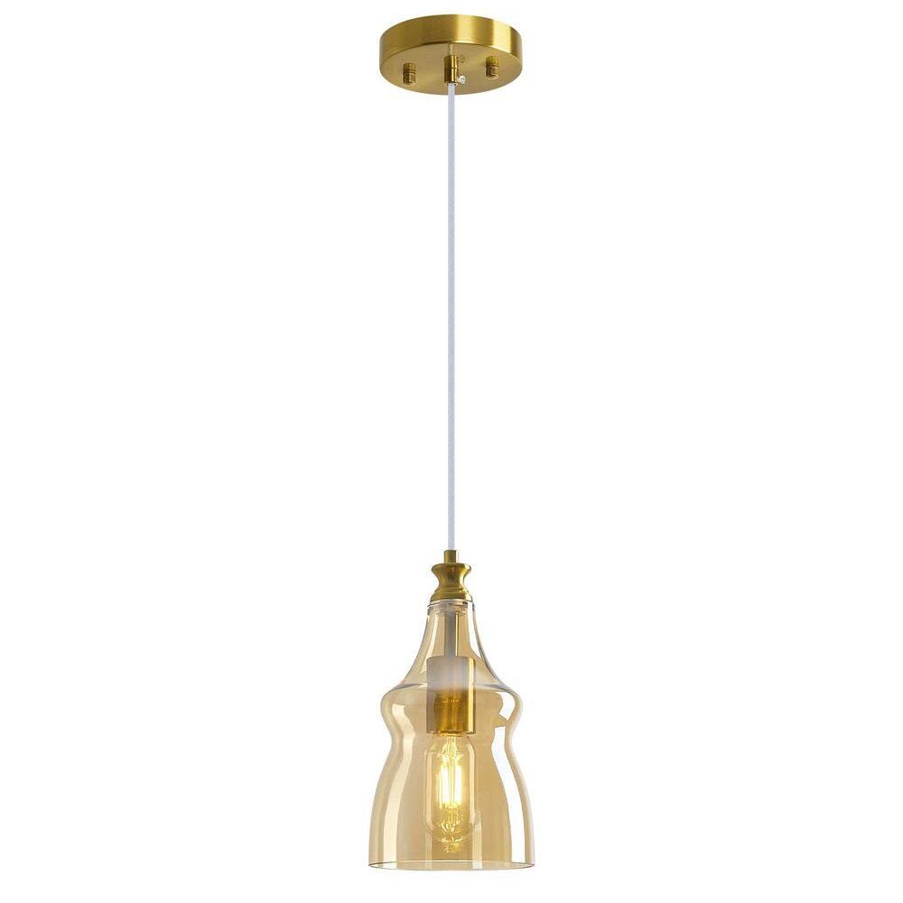 Home Lighting 5. 11in. 60 Watts 1Light Gold-Amber Modern Glass Pendant Light Farmhouse for Kitchen, 1Pack price history on PriceWatchPro