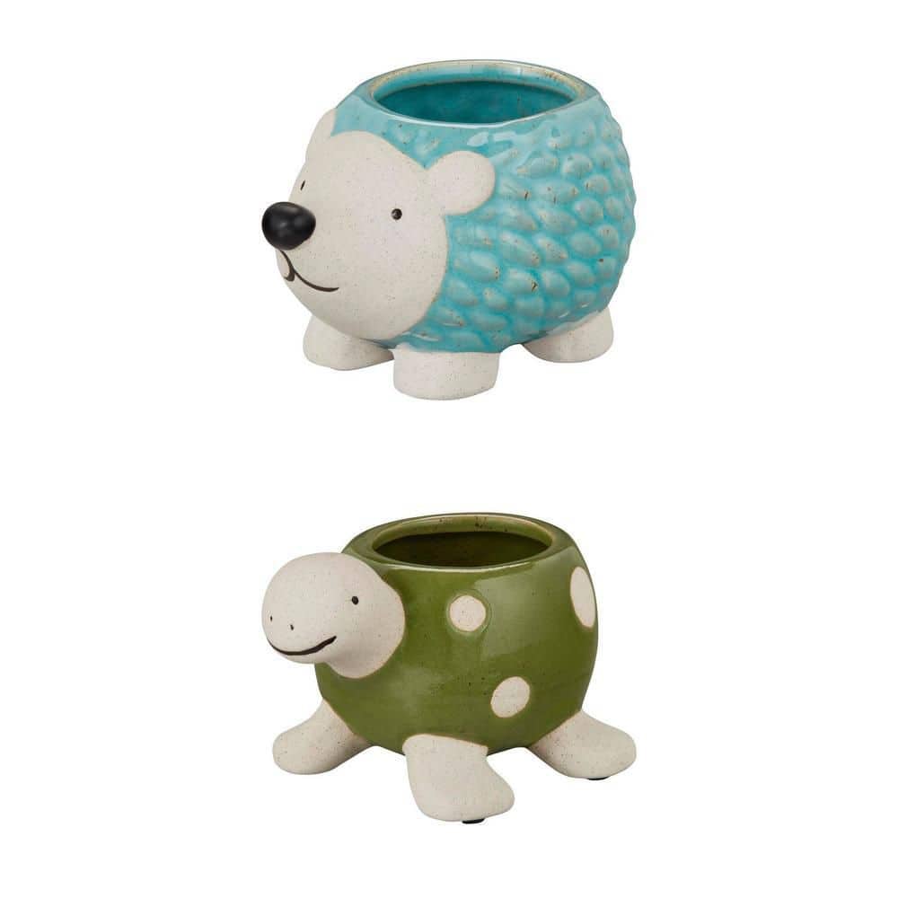 Vigoro Hedgehog Small Blue Ceramic Indoor Planter with Drainage