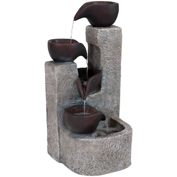 Sunnydaze 29 in. Aged Tiered Vessels Solar Fountain with Battery Backup