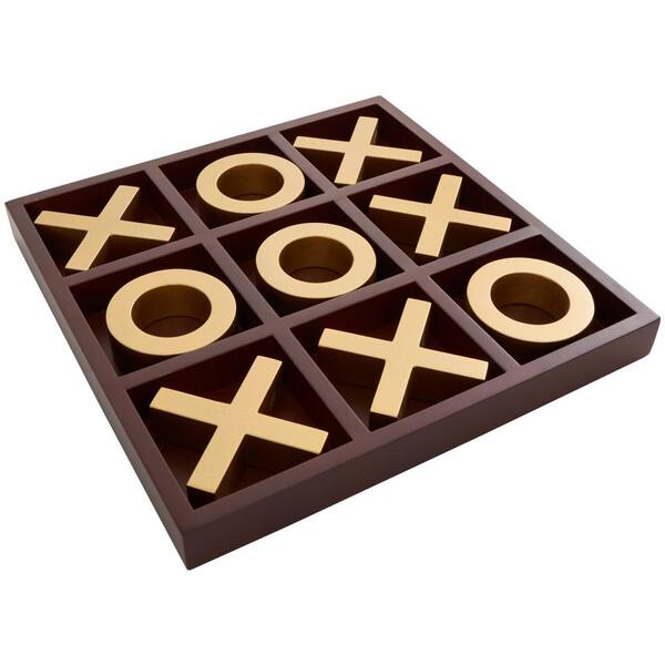 Litton Lane Brown Wooden Tic Tac Toe Game Set with Gold X and O Pieces ...