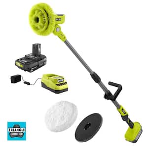 ONE+ 18V Cordless Telescoping Power Scrubber Kit with 2.0 Ah Battery and Charger and 6 in. Lambs Wool Microfiber Kit
