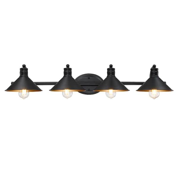Westworld 36 in. 4-Light Vanity Light with Matte Black Finish and Gold Painting Inside