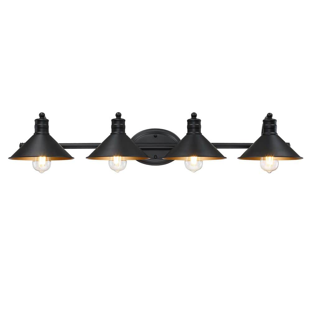 36 in. 4-Light Matte Black Finish and Gold Painting Inside Vanity Light price history on PriceWatchPro