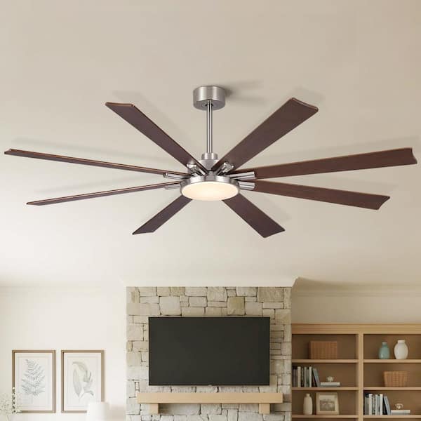 72 in. Brown Brushed Nickel Downrod Mount Standard Ceiling Fan with Remote Control Solid Wood Blades