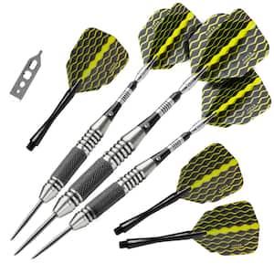The Freak 22 g Black and Yellow Knurled and Grooved Barrel Steel Tip Darts Set