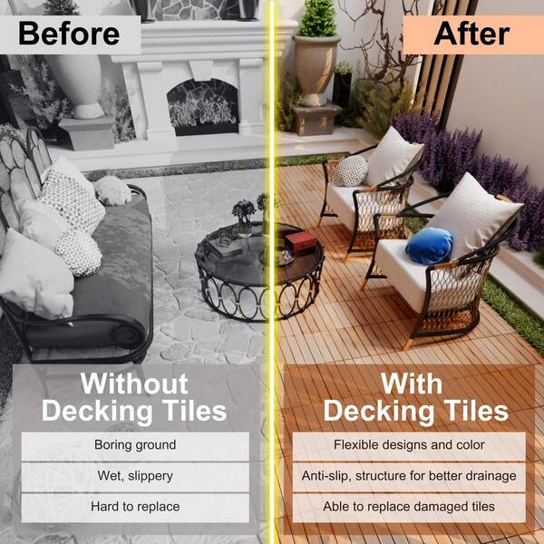 Siavonce 10 PCS Interlocking Deck Tiles Striped Pattern, 12&quot