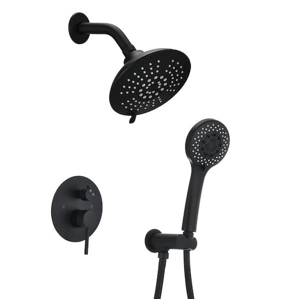 Maincraft 5-Spray 6 in. 1.8 GPM Wall Mount Dual Shower Heads with Handheld Rain Mixer Combo Set in Matte Black