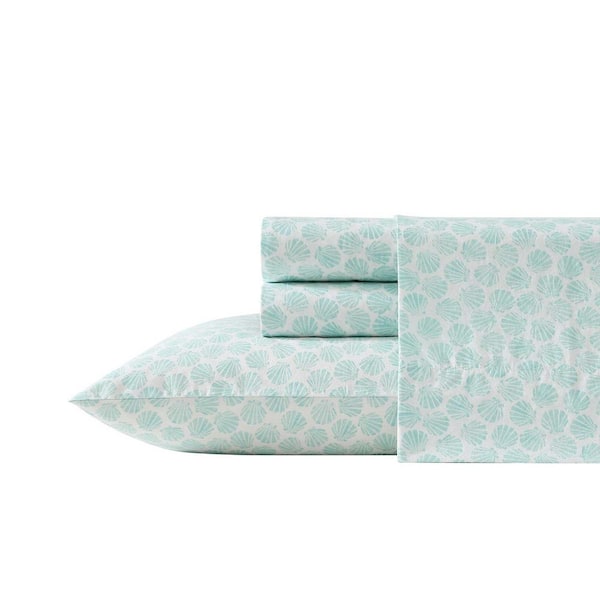 Margate Shells Blue 4-Piece Percale Cotton Queen Sheet Set