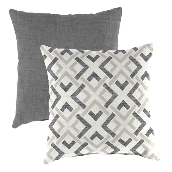 Jordan Manufacturing 16 in. L x 16 in. W x 4 in. T Square Reversible Outdoor Throw Pillow in Thanos Stainless and Zayne Volcanic (2-Pack)