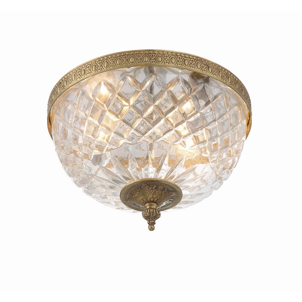 Olde Brass Crystal Bowl 2-Light Flush Mount