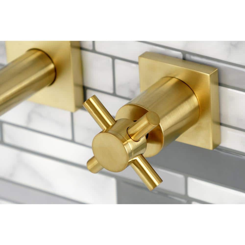 Brushed Brass Two-Handle Wall Mount Bathroom Faucet