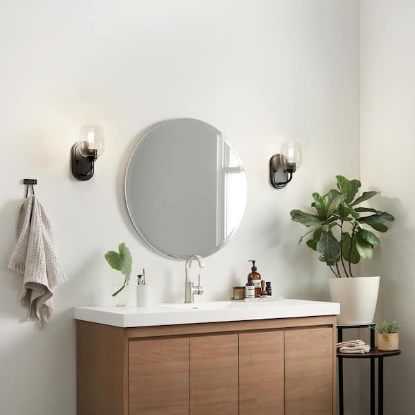 Valserrano 1-Light Black Bathroom Indoor Wall Sconce Light with Clear Seeded Glass Shade