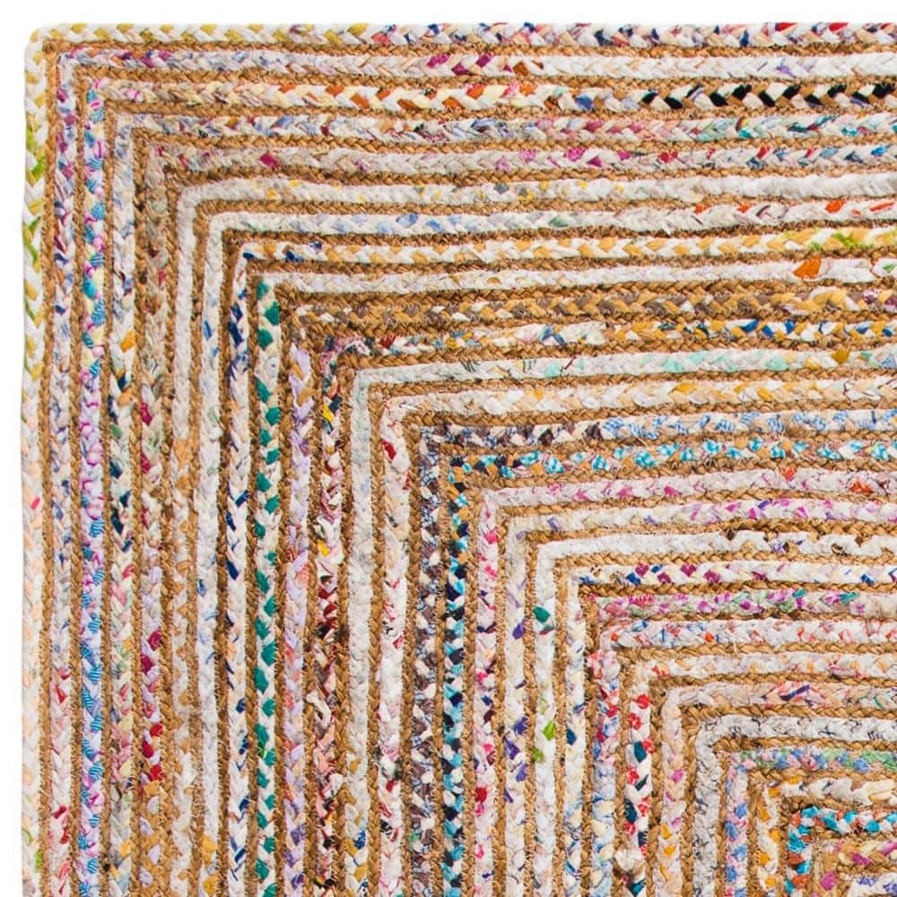 Handmade Beige and Multicolor Cotton Square Area Rug
