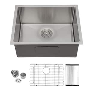 23 in. Undermount Single Bowl 16 Gauge Stainless Steel Kitchen Sink with Bottom Grid