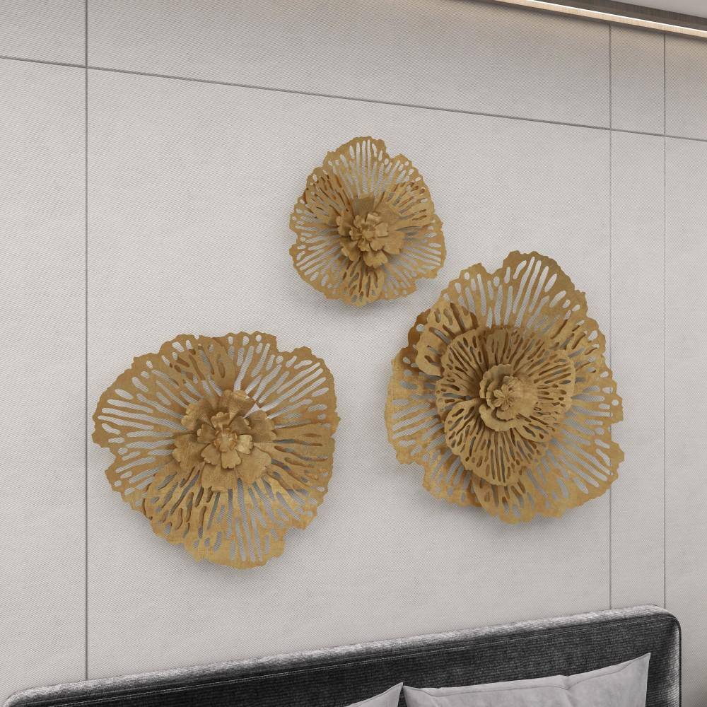 Gold Metal Floral 3D Wall Sculpture Set