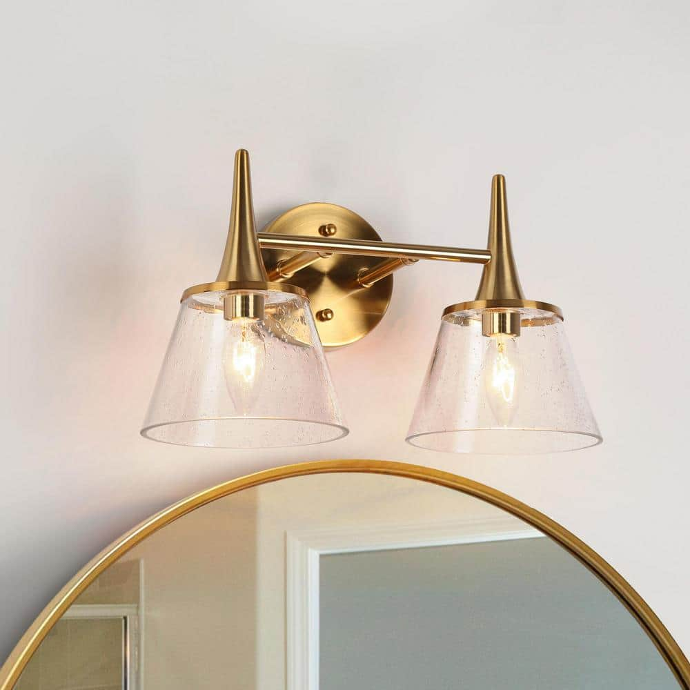 Lnc Quoridan Modern Plated Brass Bathroom Vanity Light 14 In. 2-light 