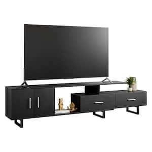 Avery Mid Century Modern Rectangular TV Stand with MDF Wood Cabinet and Powder Coated Steel Legs, Phantom Grey