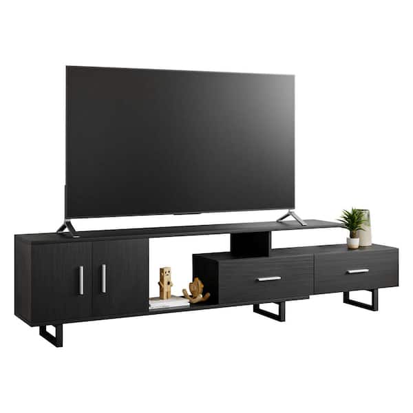 Leisuremod Avery Mid Century Modern Rectangular TV Stand with MDF Wood Cabinet and Powder Coated Steel Legs, Phantom Grey
