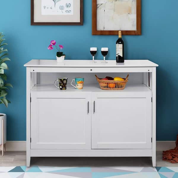 FORCLOVER White Kitchen Cabinet Sideboard Cupboard Storage with Sliding Doors